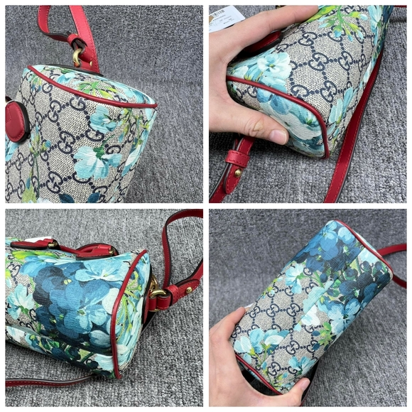 100% Authentic GUCCI Boston Blue&Red Blooms Canvas Satchel 650-102224 - Picture 9 of 16